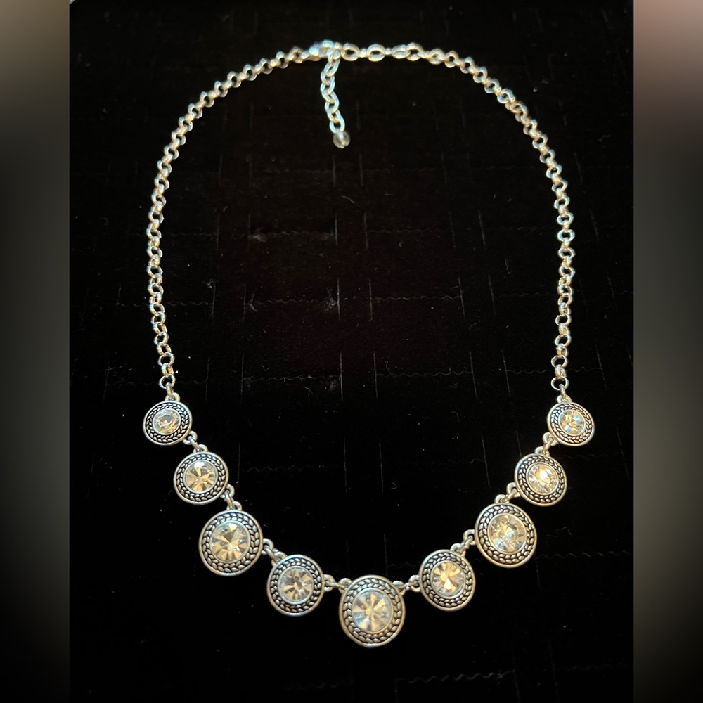 Vintage Napier Silver Necklace with Intricate Circular Design and Rhinestones